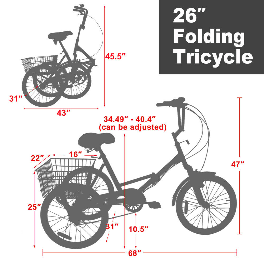 Foldable Adult Tricycle 26inch Folding Trike 7-Speed 3 Wheel Bike Dark Green New - Fresh Stock Dated October 2025