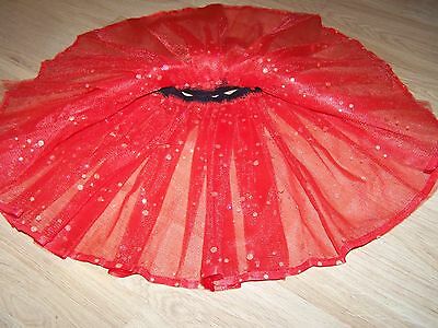 Child Size 4-6 Homemade Red Silver Sequins Tulle Tutu Skirt Dance Costume New - Fresh Stock Dated October 2025