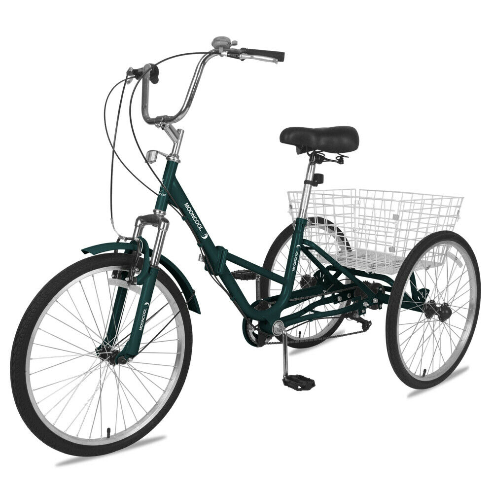 Foldable Adult Tricycle 26inch Folding Trike 7-Speed 3 Wheel Bike Dark Green New - Fresh Stock Dated October 2025