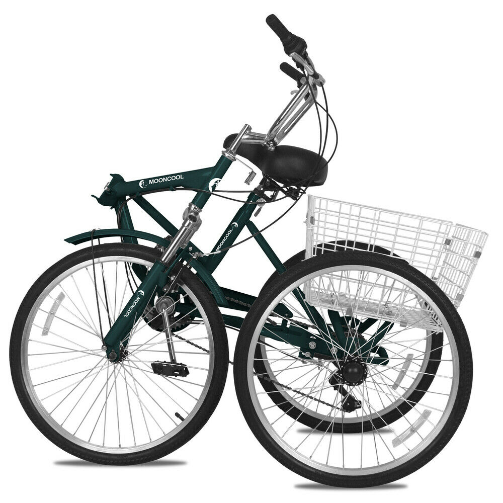 Foldable Adult Tricycle 26inch Folding Trike 7-Speed 3 Wheel Bike Dark Green New - Fresh Stock Dated October 2025