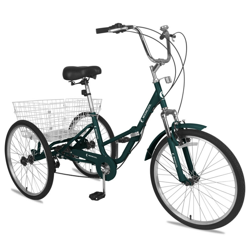 Foldable Adult Tricycle 26inch Folding Trike 7-Speed 3 Wheel Bike Dark Green New - Fresh Stock Dated October 2025