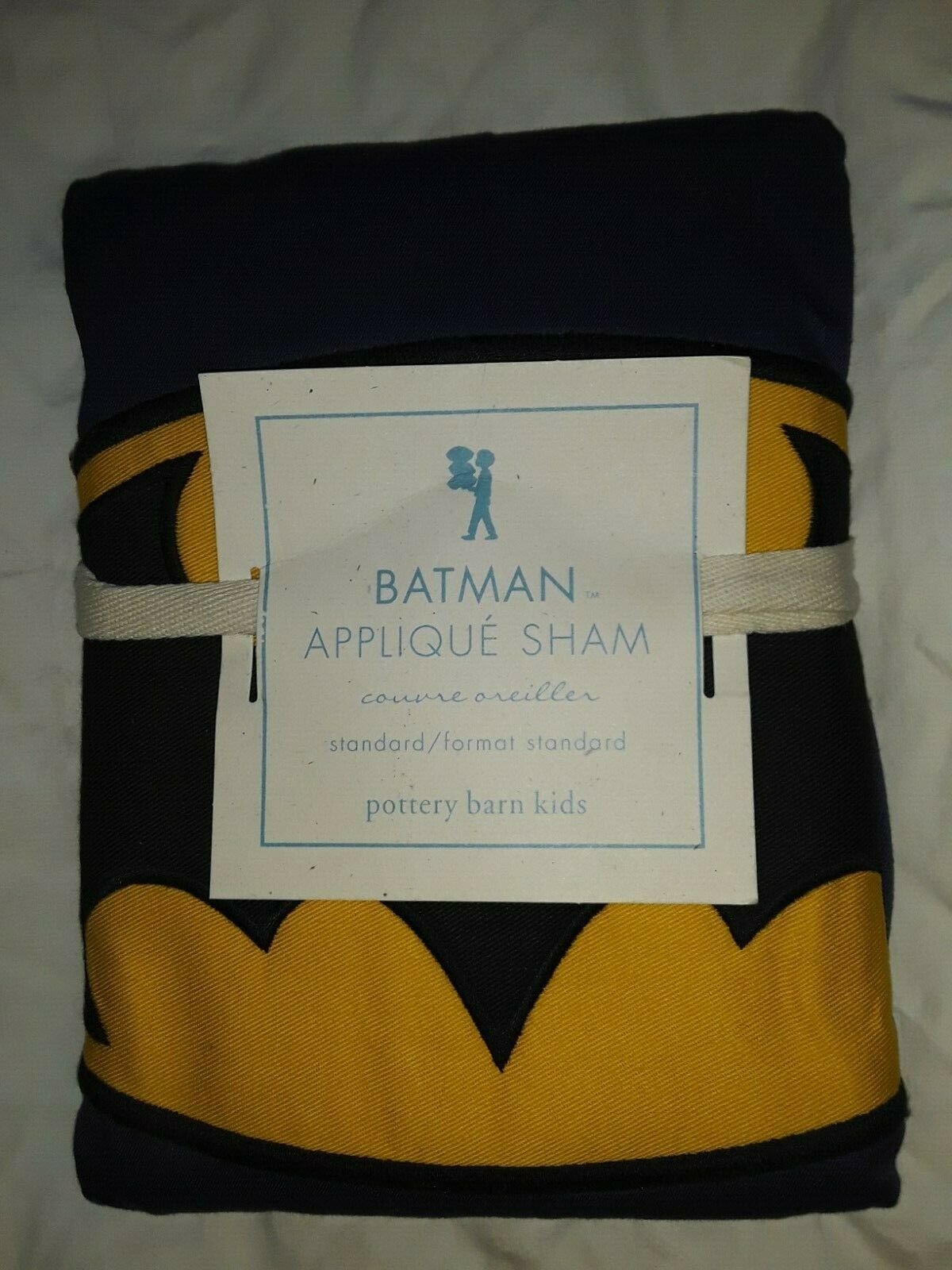 pottery barn kids batman applique sham navy and yellow nwt - Fresh Stock Dated October 2025