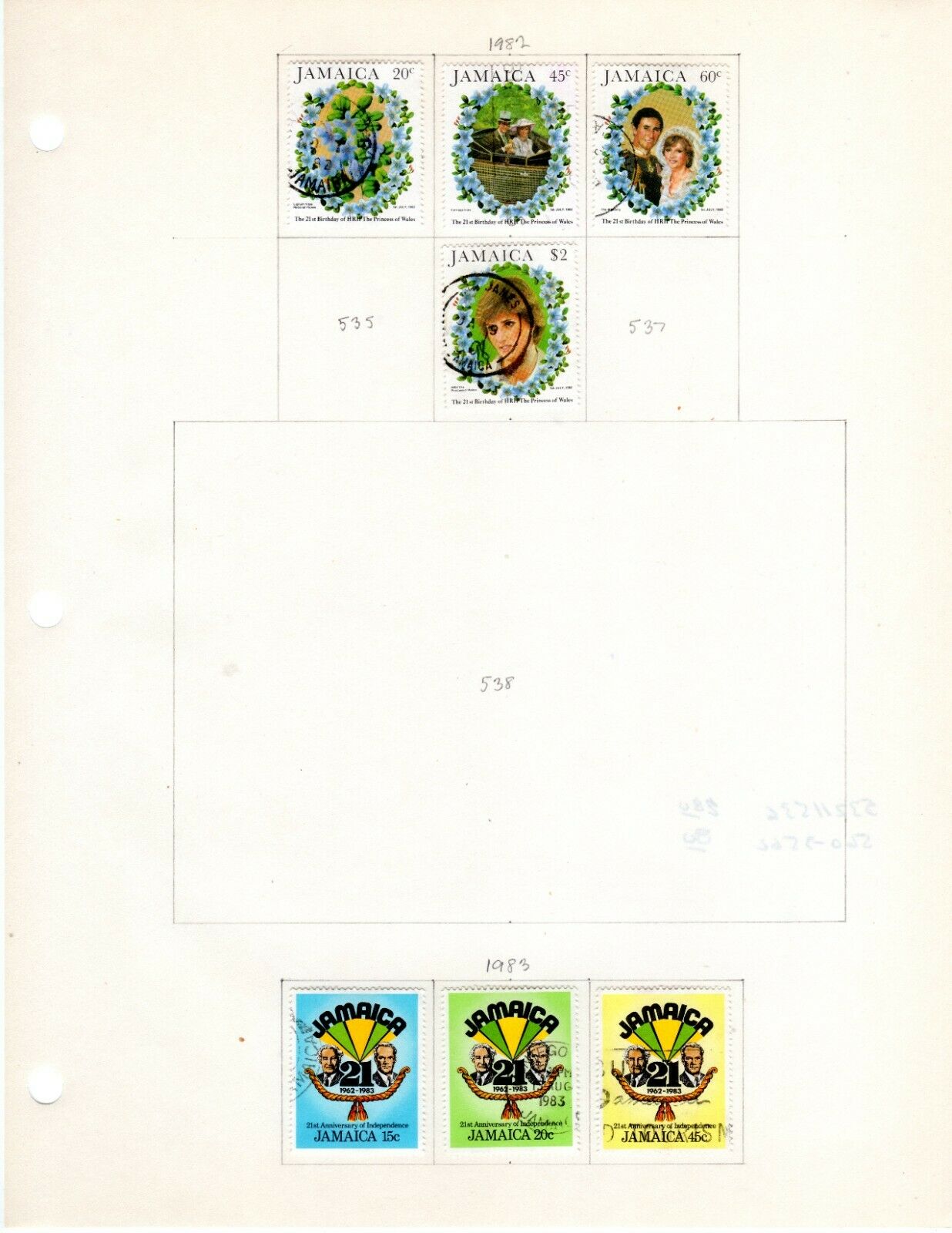 Jamaica Scott 539//590 Used on 3 Album Pages Issued 1982-1984 - Fresh Stock Dated October 2025