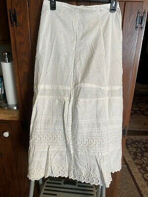 Antique White Cotton Victorian Wedding Skirt Petticoat Slip Eyelet Lace Pintucks - Fresh Stock Dated October 2025