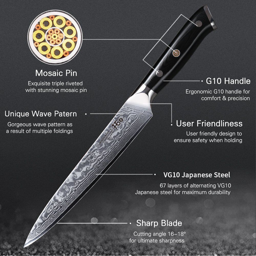 TURWHO 8'' Slicing Knife 67-Layer Japanese VG10 Damascus Steel Chef Slicer Knife - Fresh Stock Dated October 2025