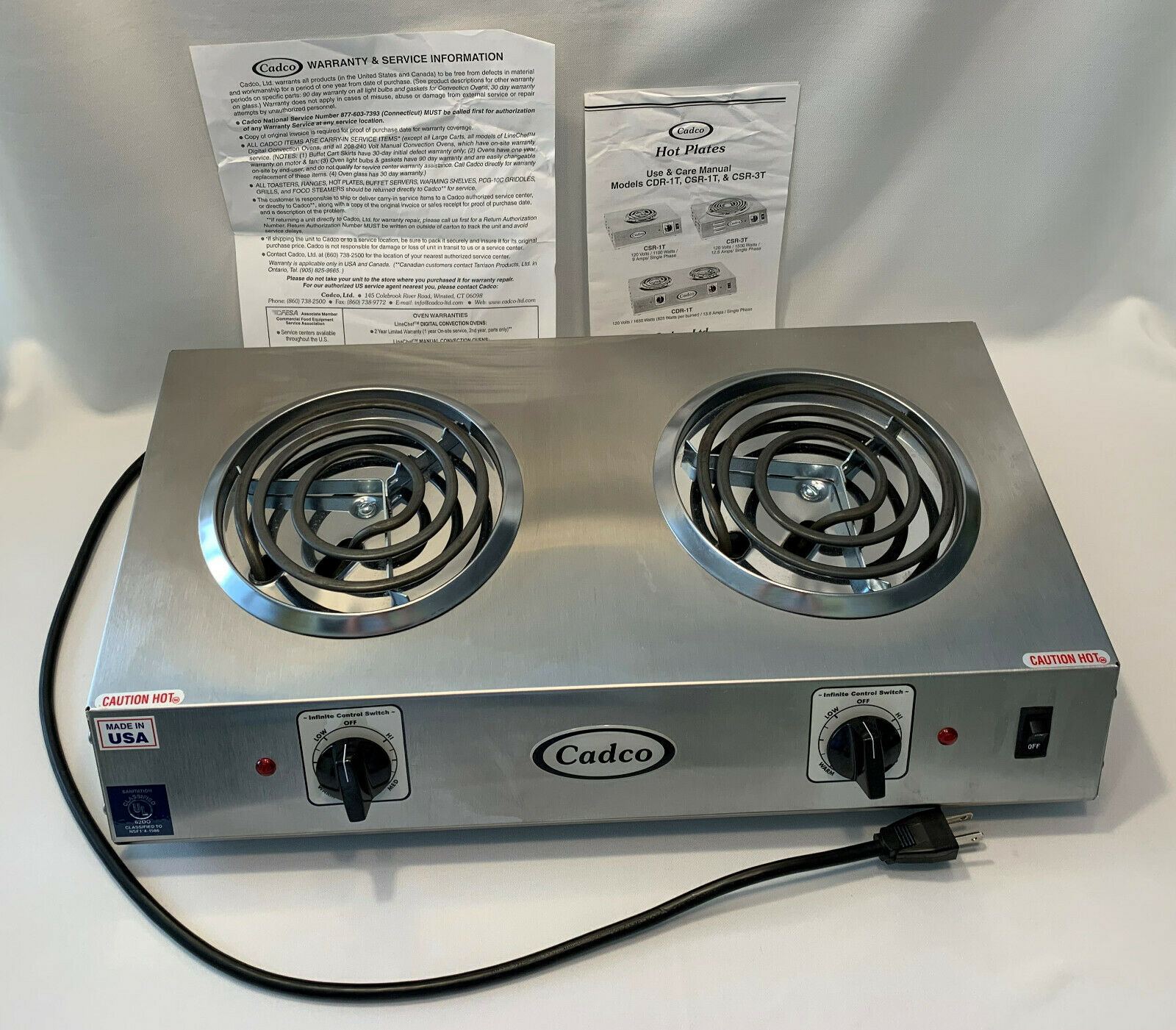 Cadco CDR-1T Countertop Double Hot Plate 120-Volt Pre-Owned Never Used Works - Fresh Stock Dated October 2025