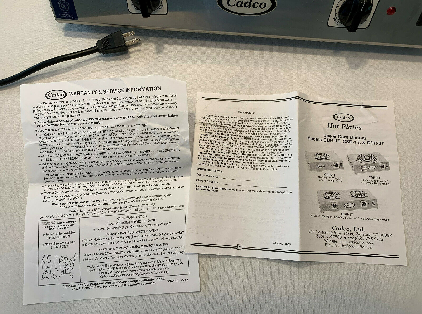 Cadco CDR-1T Countertop Double Hot Plate 120-Volt Pre-Owned Never Used Works - Fresh Stock Dated October 2025