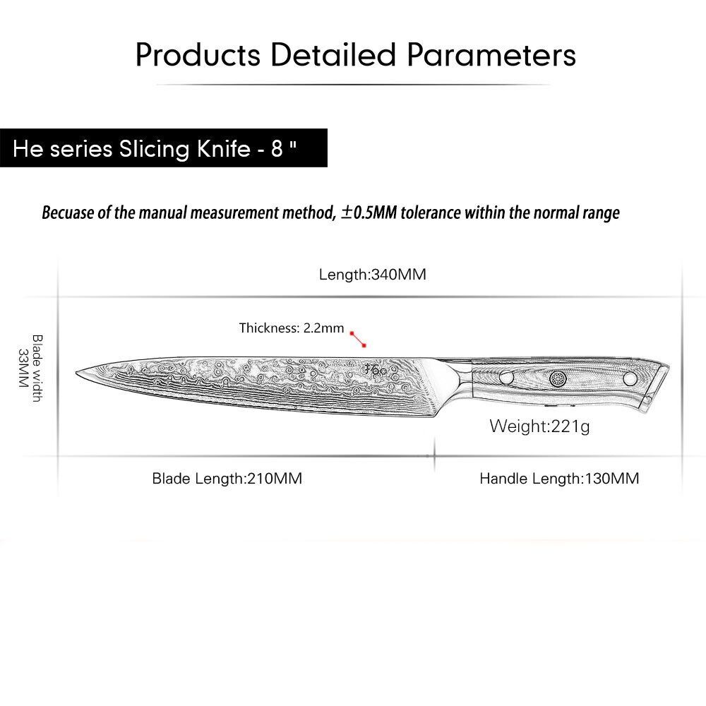 TURWHO 8'' Slicing Knife 67-Layer Japanese VG10 Damascus Steel Chef Slicer Knife - Fresh Stock Dated October 2025