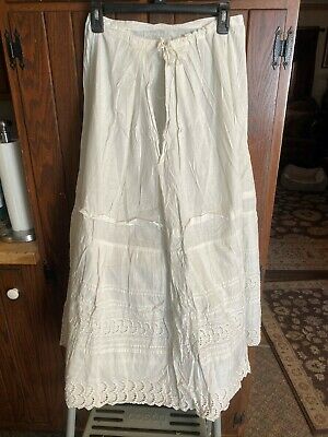 Antique White Cotton Victorian Wedding Skirt Petticoat Slip Eyelet Lace Pintucks - Fresh Stock Dated October 2025