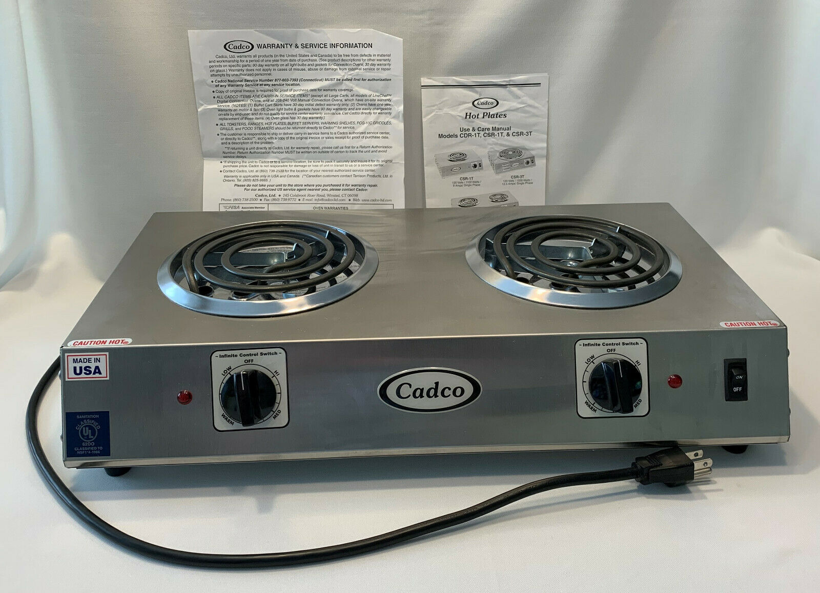Cadco CDR-1T Countertop Double Hot Plate 120-Volt Pre-Owned Never Used Works - Fresh Stock Dated October 2025
