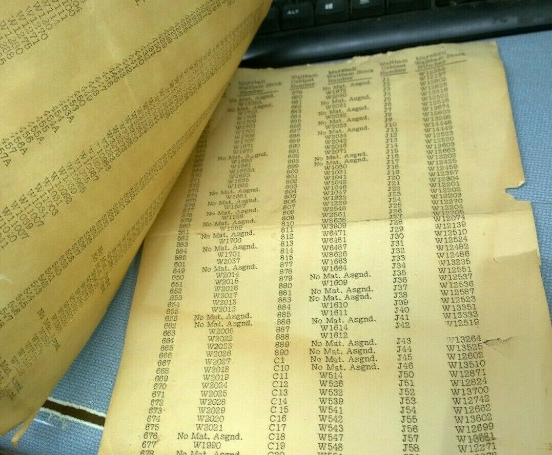 C & E Marshall Waltham Watch Parts Chart - Watchmaker Bench Repair Tool - Fresh Stock Dated October 2025