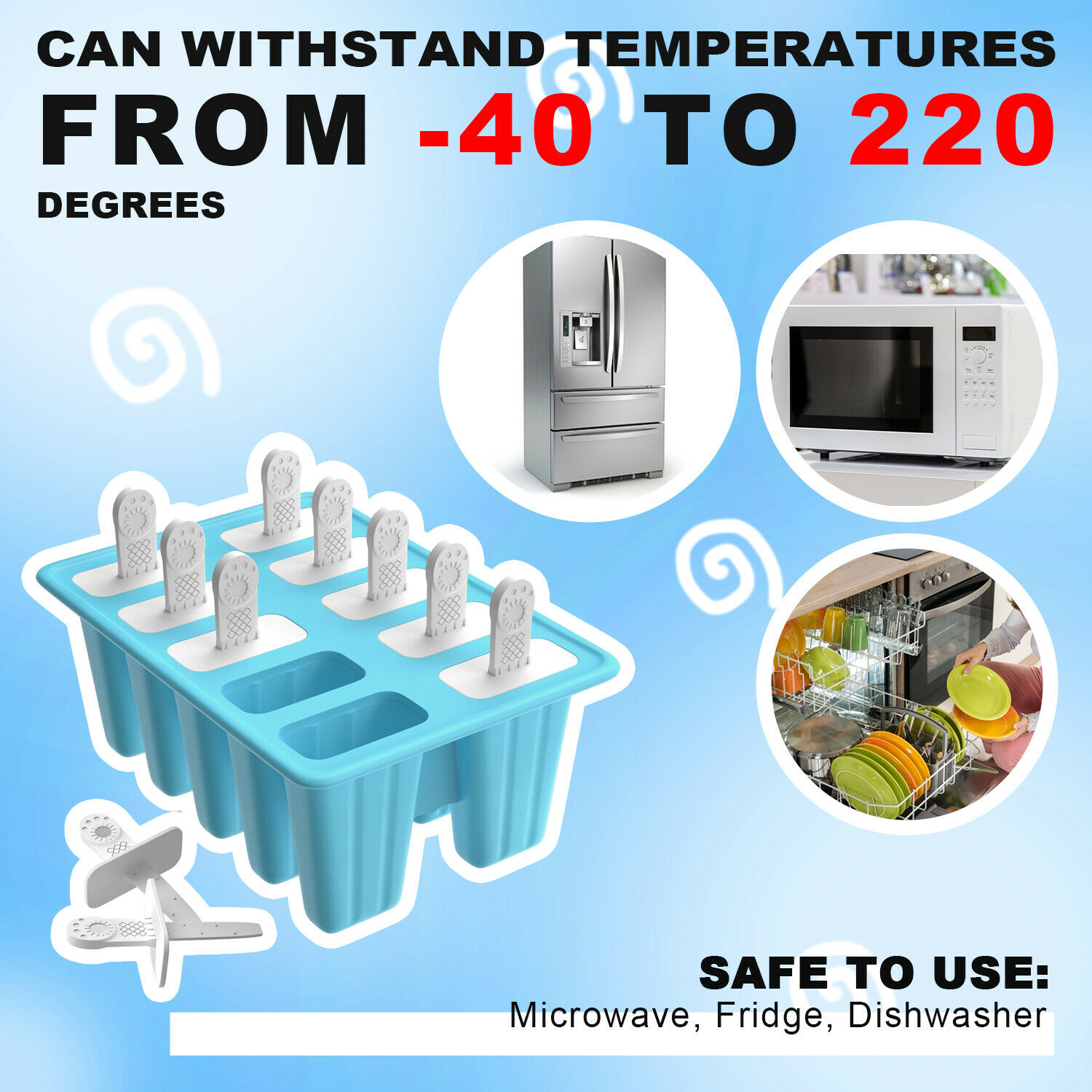 10 Cell Ice Cream Popsicle Frozen Mold Silicone Pop Maker/6 Cell Ice Cube Moulds - Fresh Stock Dated October 2025