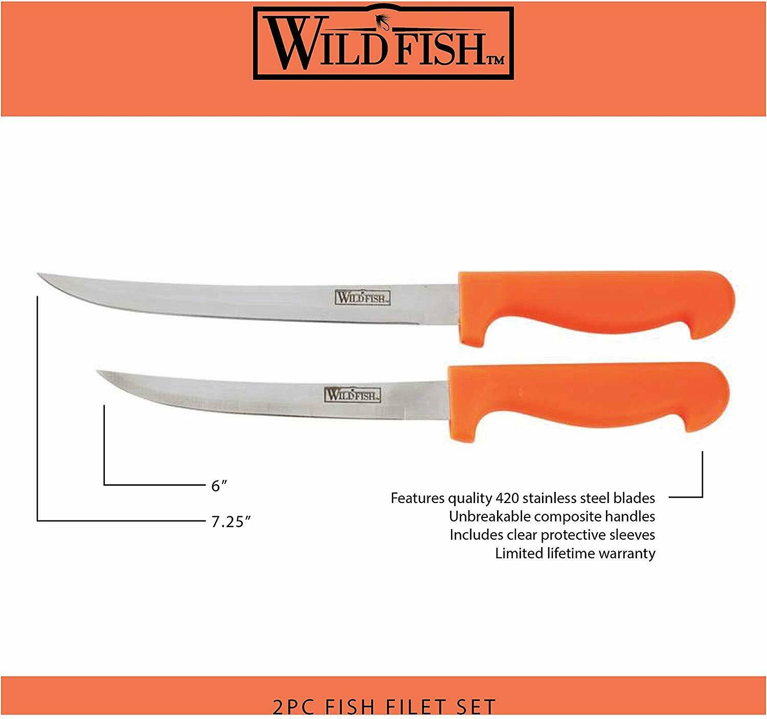 2pc FISH KNIFE SET Fishing Fillet Knives Bait Tackle Stainless Steel Fixed Blade - Fresh Stock Dated October 2025
