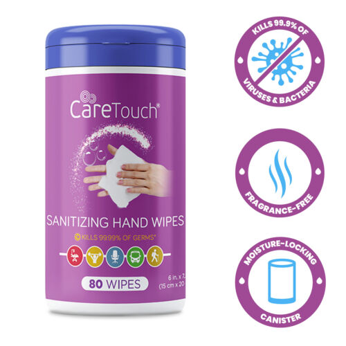 Care Touch Hand Sanitizing Wipes (2 Canisters) | 160 Antiseptic Wipes - Fresh Stock Dated October 2025