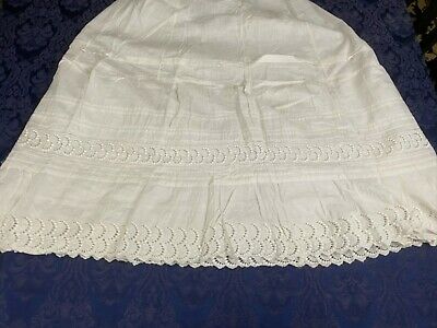 Antique White Cotton Victorian Wedding Skirt Petticoat Slip Eyelet Lace Pintucks - Fresh Stock Dated October 2025
