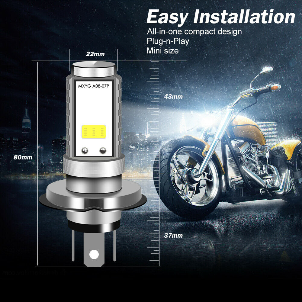 H4 9003 LED Motorcycle Headlight Bulb High Low Dual Beam 6500K White High Power - Fresh Stock Dated October 2025