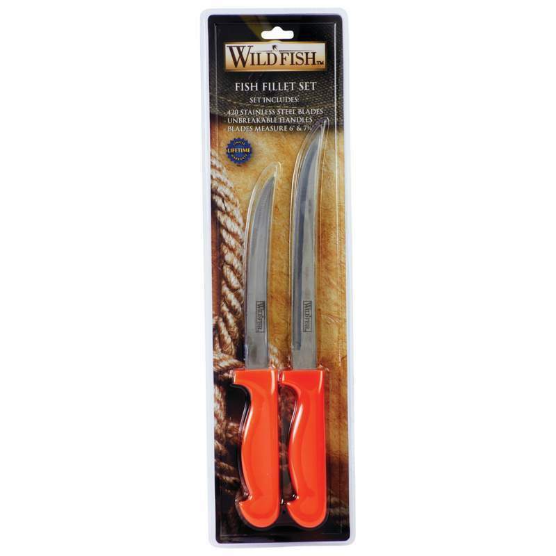 2pc FISH KNIFE SET Fishing Fillet Knives Bait Tackle Stainless Steel Fixed Blade - Fresh Stock Dated October 2025