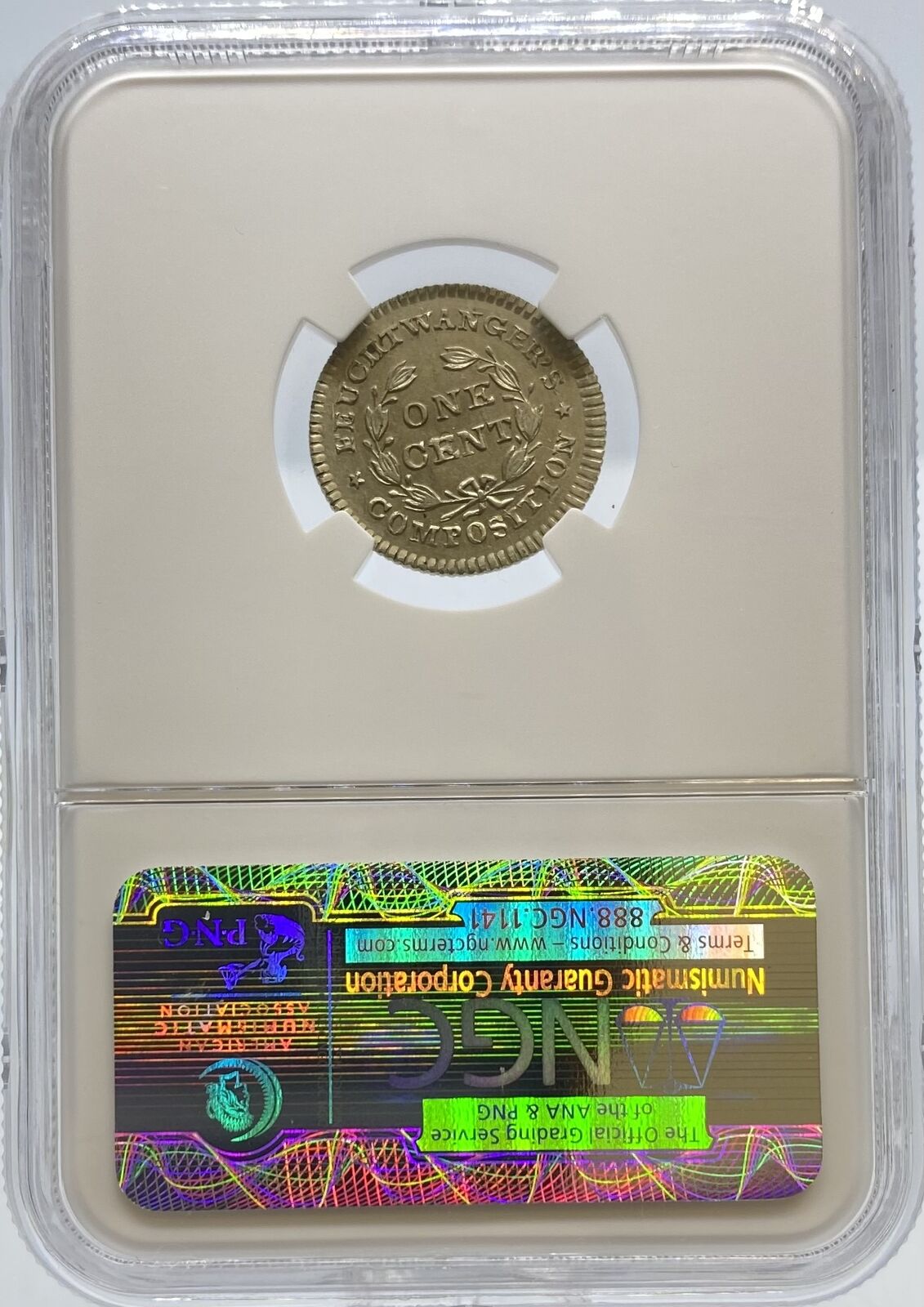 1837 1C New York Feuchtwanger HT-268(61) MS62 NGC (#PA2635650005) - Fresh Stock Dated October 2025