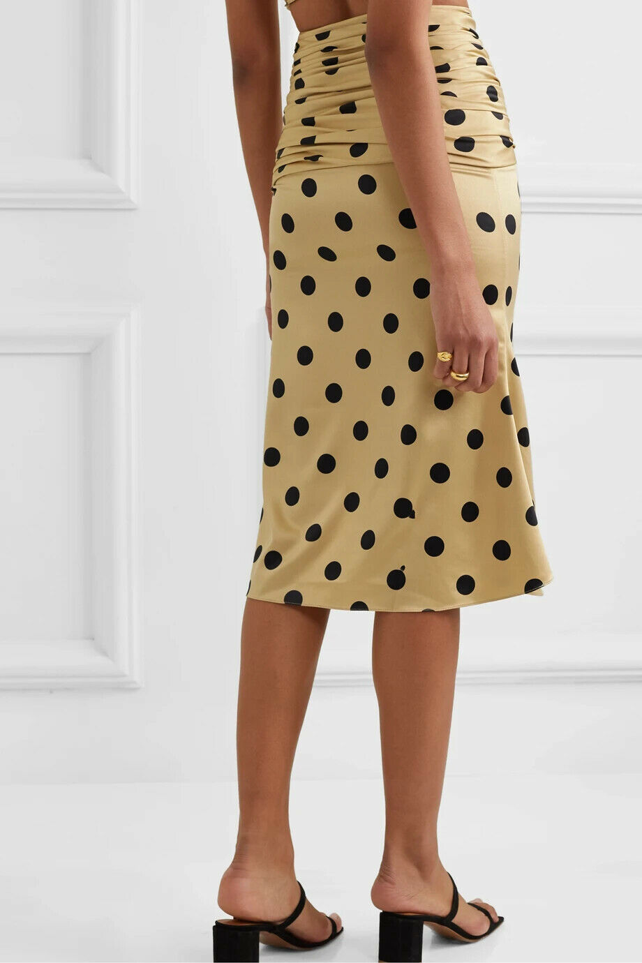 ORSEUND IRIS Romantique ruched polka-dot satin skirt-Size M, Beige - Fresh Stock Dated October 2025