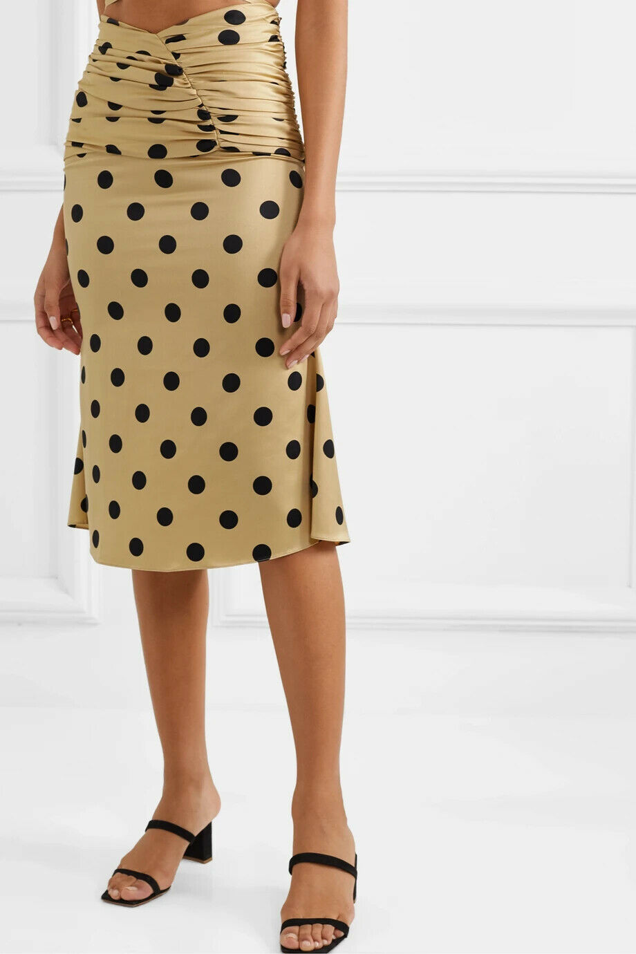 ORSEUND IRIS Romantique ruched polka-dot satin skirt-Size M, Beige - Fresh Stock Dated October 2025