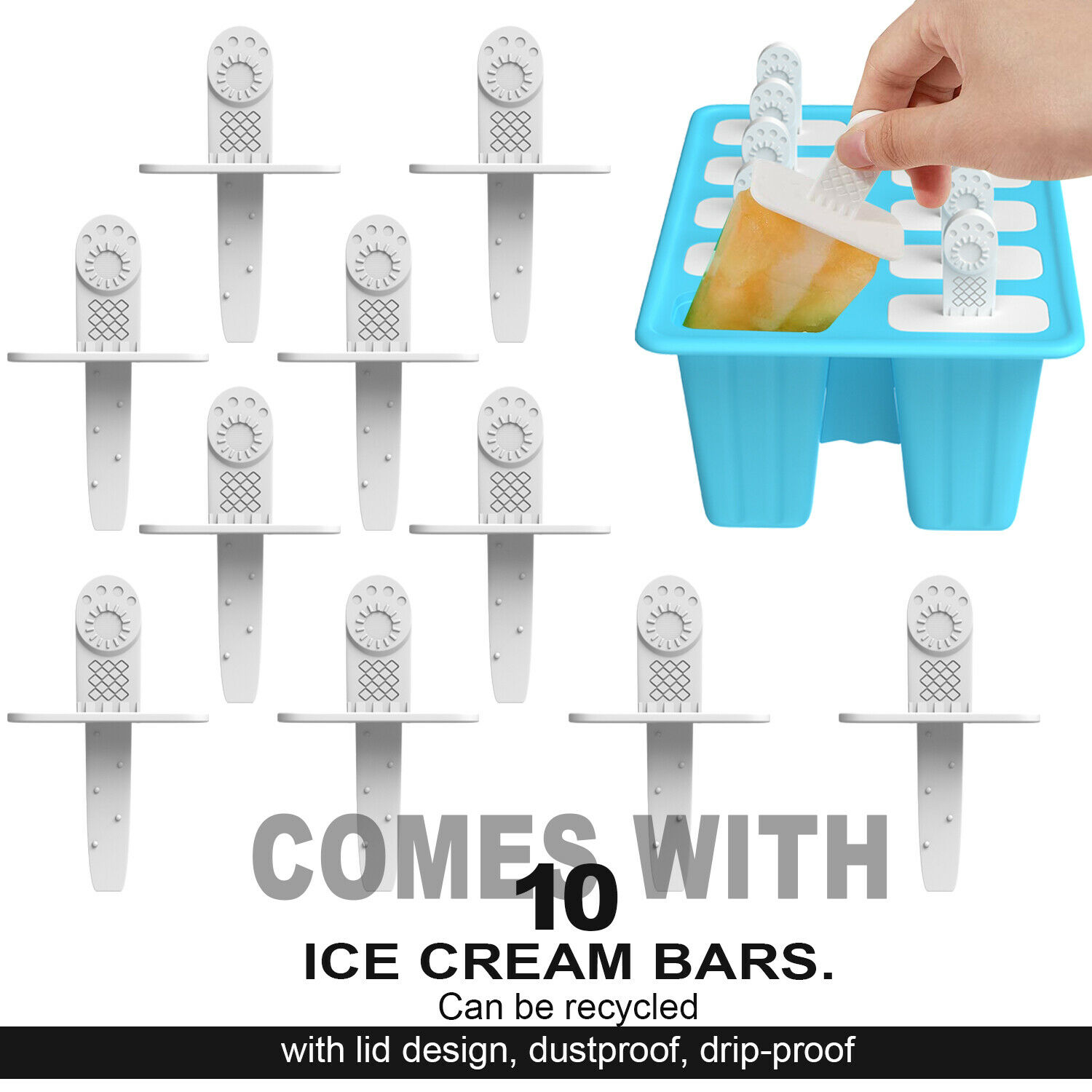 New Silicon 10Cell Ice Cream Mold DIY Frozen Popsicle Kitchen Ice Tray Cover Lid - Fresh Stock Dated October 2025