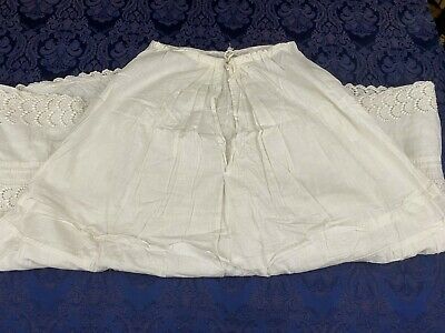 Antique White Cotton Victorian Wedding Skirt Petticoat Slip Eyelet Lace Pintucks - Fresh Stock Dated October 2025