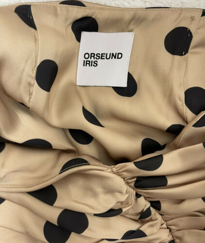 ORSEUND IRIS Romantique ruched polka-dot satin skirt-Size M, Beige - Fresh Stock Dated October 2025