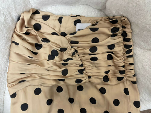 ORSEUND IRIS Romantique ruched polka-dot satin skirt-Size M, Beige - Fresh Stock Dated October 2025