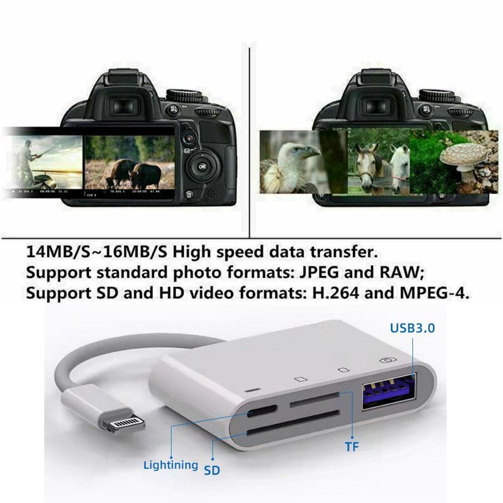 4 in 1 USB Camera Connection Micro SD Card Reader Adapter for iPhone iPad IOS - Fresh Stock Dated October 2025