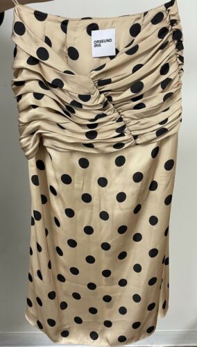 ORSEUND IRIS Romantique ruched polka-dot satin skirt-Size M, Beige - Fresh Stock Dated October 2025