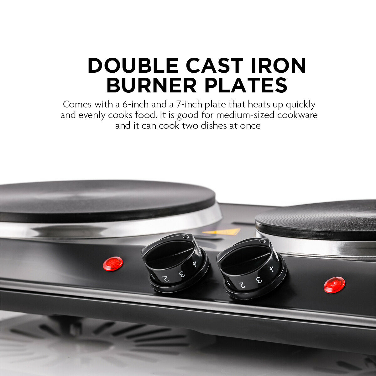 Ovente Electric Cast Iron Burner 7 Inch Double Hot Plate Compact Cooktop BGS102B - Fresh Stock Dated October 2025
