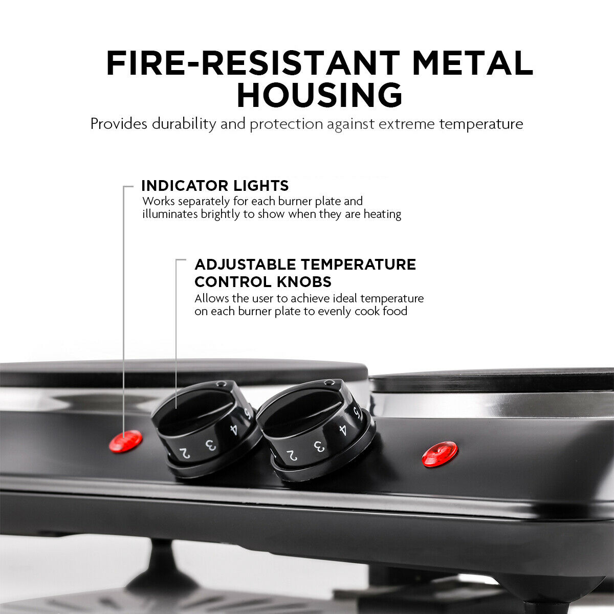 Ovente Electric Cast Iron Burner 7 Inch Double Hot Plate Compact Cooktop BGS102B - Fresh Stock Dated October 2025