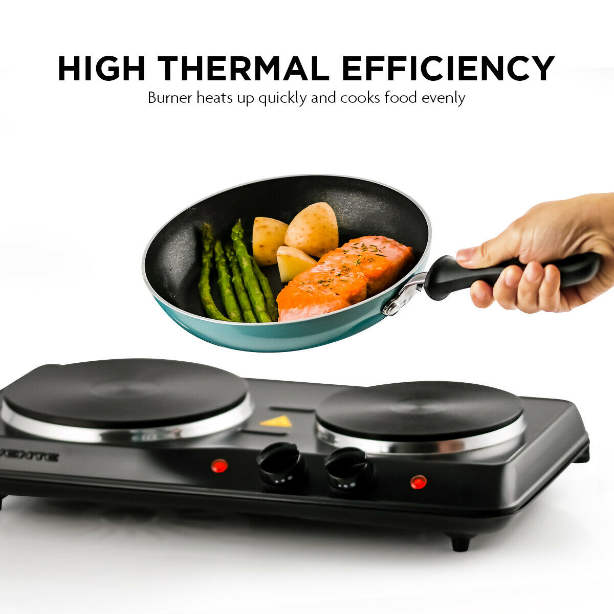 Ovente Electric Cast Iron Burner 7 Inch Double Hot Plate Compact Cooktop BGS102B - Fresh Stock Dated October 2025