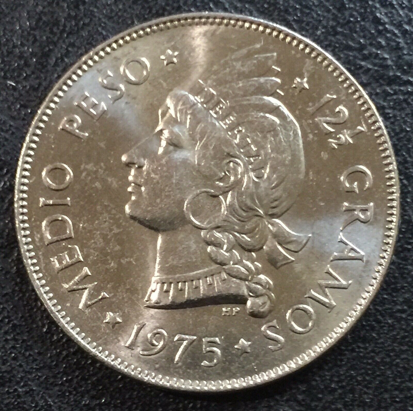 DOMINICAN REPUBLIC 1/2 Peso 1975 Copper-Nickel XF aUNC - Fresh Stock Dated October 2025