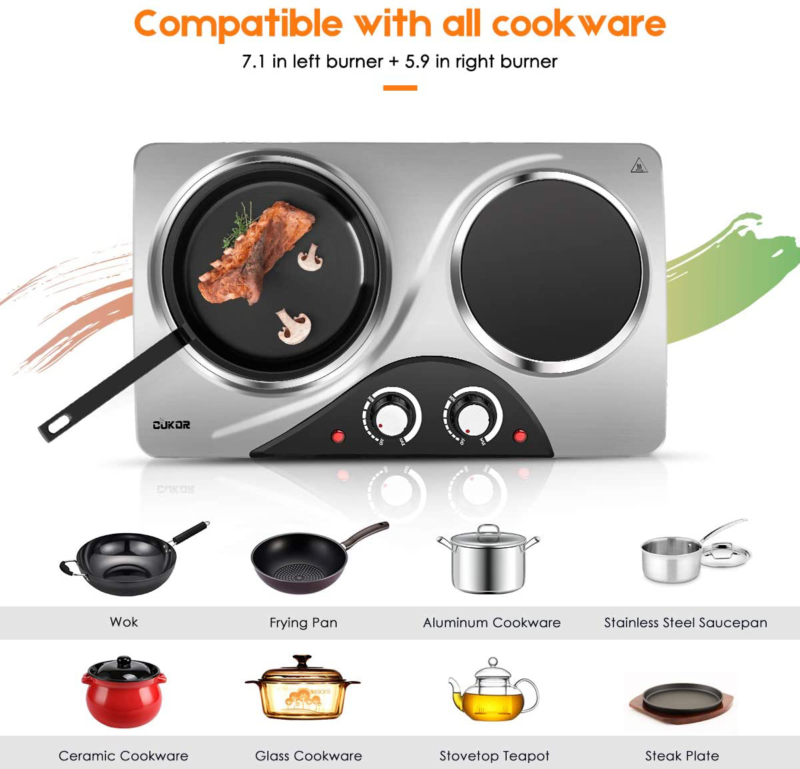 Cukor Electric Hot Plate, 1800W Portable Electric Stove,Infrared Double Burner,H - Fresh Stock Dated October 2025