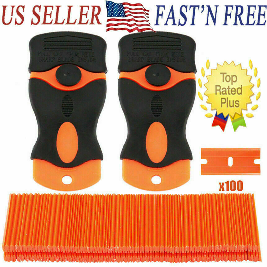 100 Pcs Plastic Razor Blades and Razor Scraper Double Edged Sticker Removal Tool - Fresh Stock Dated October 2025