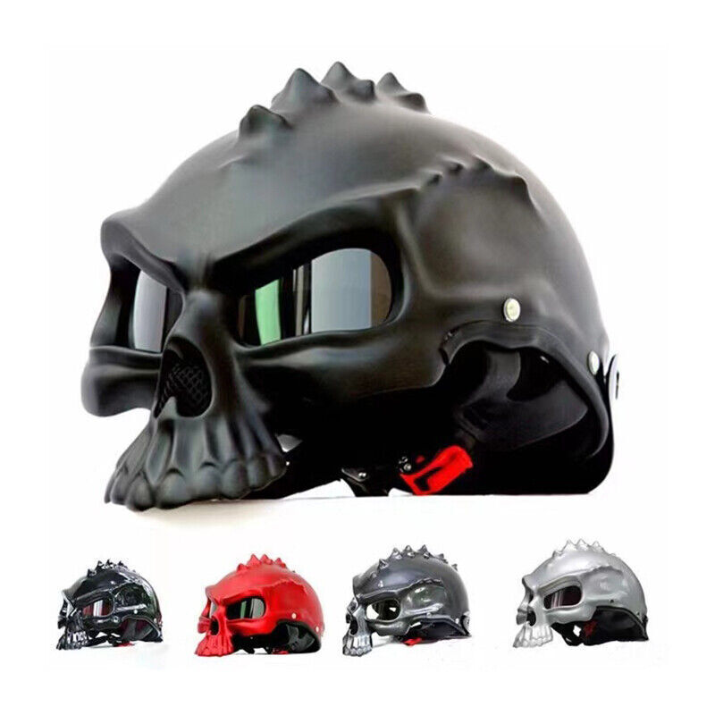 Motorcycle Skull Helmet Half Open Face Helmets with Visor Street Racing Touring - Fresh Stock Dated October 2025