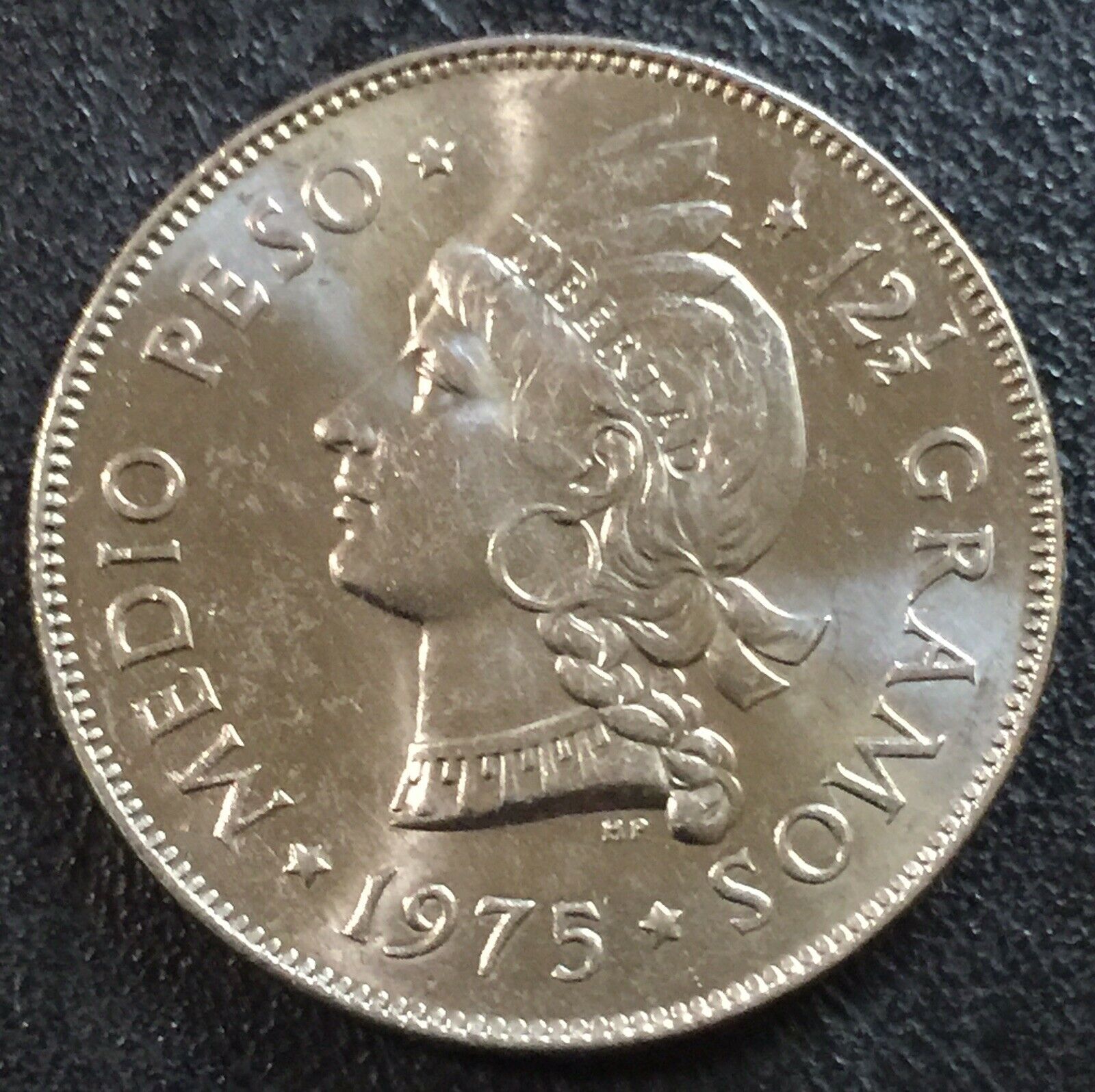 DOMINICAN REPUBLIC 1/2 Peso 1975 Copper-Nickel XF aUNC - Fresh Stock Dated October 2025