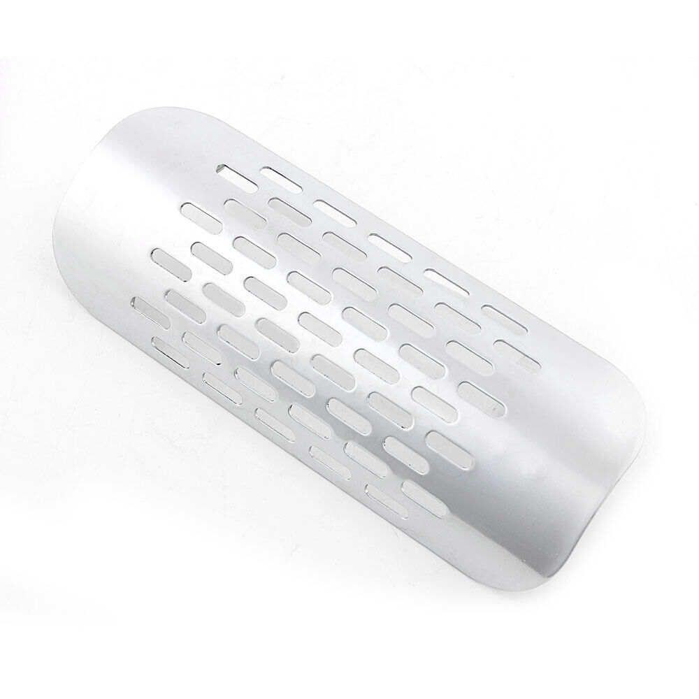 Silver Motorcycle Exhaust Muffler Heat Shield Cover Heel Guard Chrome Universal - Fresh Stock Dated October 2025