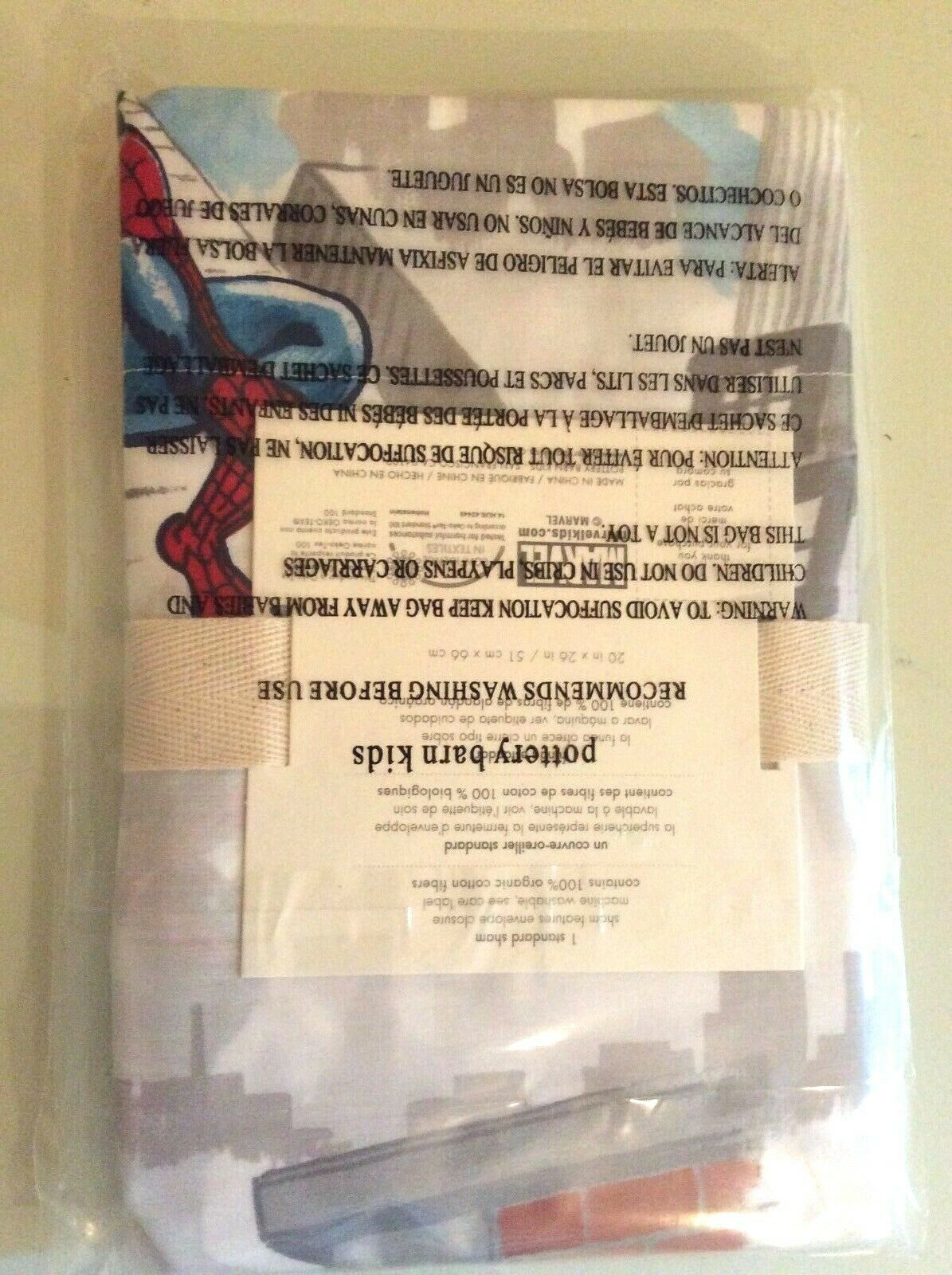 Pottery Barn kid ORGANIC Spiderman SHAM pillow cover super hero spidey boy Gift - Fresh Stock Dated October 2025