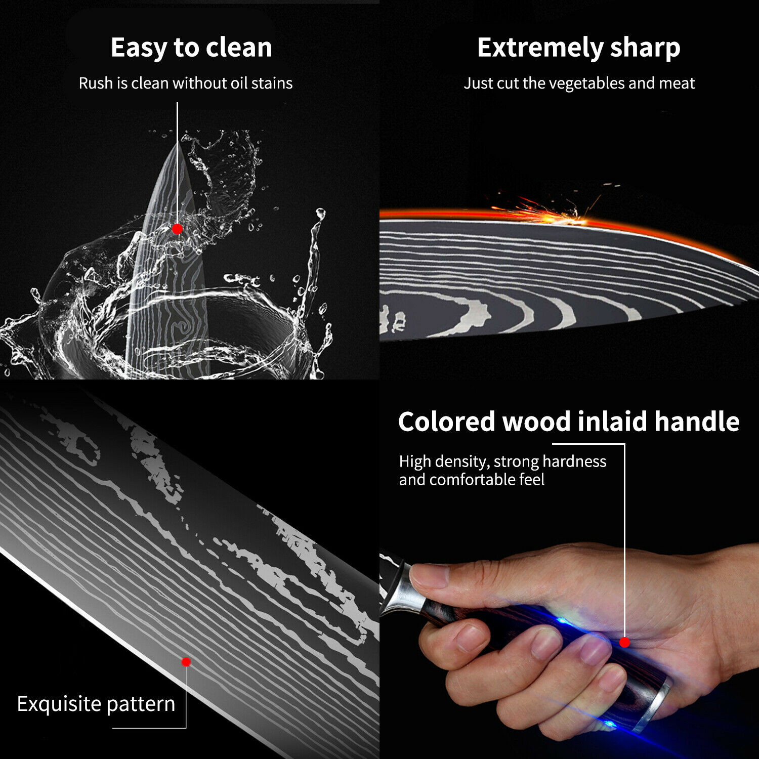 4Pcs Kitchen Knife Set Damascus Pattern Stainless Steel Professional Chef Knives - Fresh Stock Dated October 2025