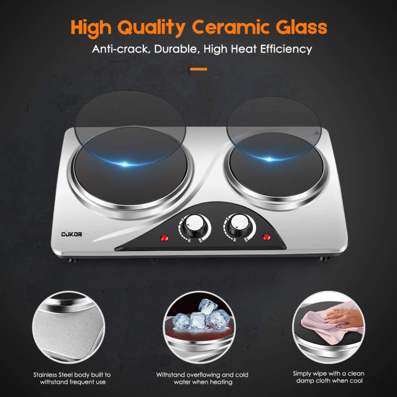 Cukor Electric Hot Plate, 1800W Portable Electric Stove,Infrared Double Burner,H - Fresh Stock Dated October 2025