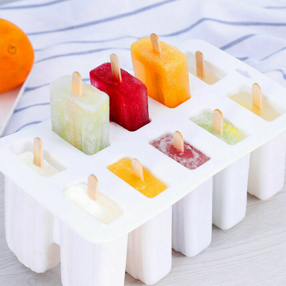 10-Cell Reusable Silicone Ice Pop Molds Easy Release Popsicle Maker w/50 Sticks - Fresh Stock Dated October 2025