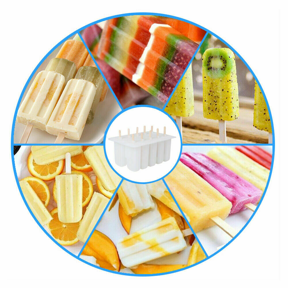 10-Cell Reusable Silicone Ice Pop Molds Easy Release Popsicle Maker w/50 Sticks - Fresh Stock Dated October 2025