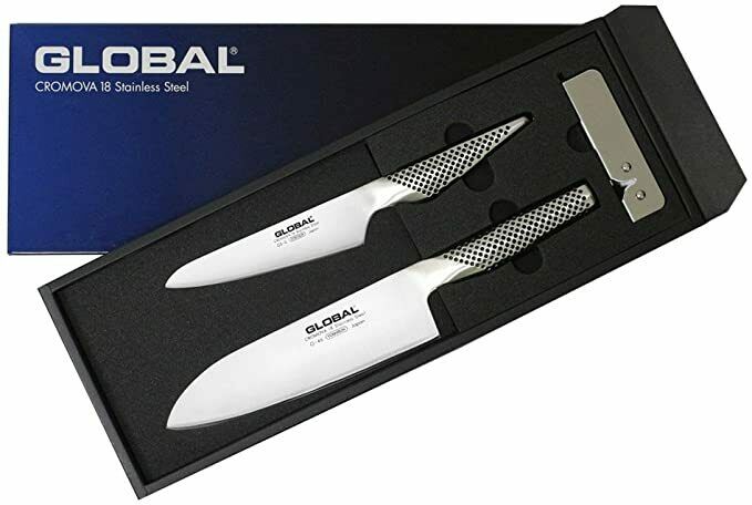 Global Japanese Chef Kinfe Santoku Petty Speed sharpener 3set GST-B46 Double-edg - Fresh Stock Dated October 2025