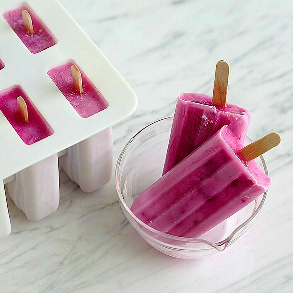 10-Cell Reusable Silicone Ice Pop Molds Easy Release Popsicle Maker w/50 Sticks - Fresh Stock Dated October 2025
