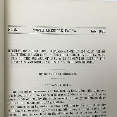 North America Fauna No 5 USDA Division of Ornithology & Mammalogy July 30 1891 - Fresh Stock Dated October 2025
