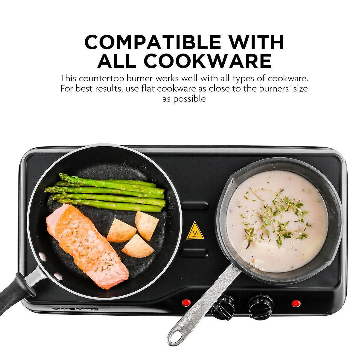 Ovente Electric Cast Iron Burner 7 Inch Double Hot Plate Compact Cooktop BGS102B - Fresh Stock Dated October 2025