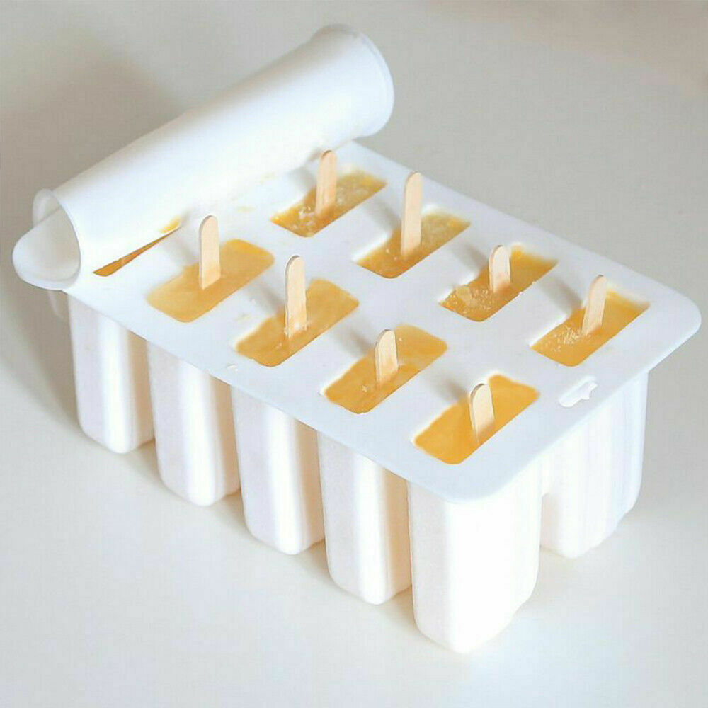 10-Cell Reusable Silicone Ice Pop Molds Easy Release Popsicle Maker w/50 Sticks - Fresh Stock Dated October 2025