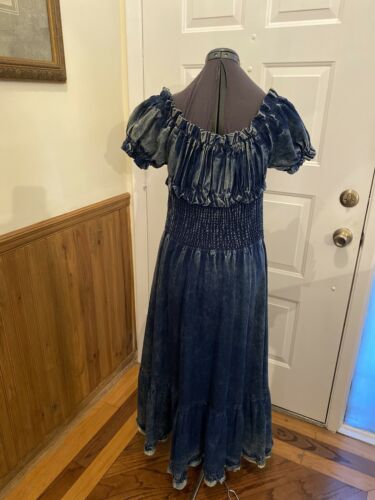 RETRO VTG Carreli AcidWashed Denim GYPSY PEASANT Style HI LO RUFFLE JEAN DRESS M - Fresh Stock Dated October 2025